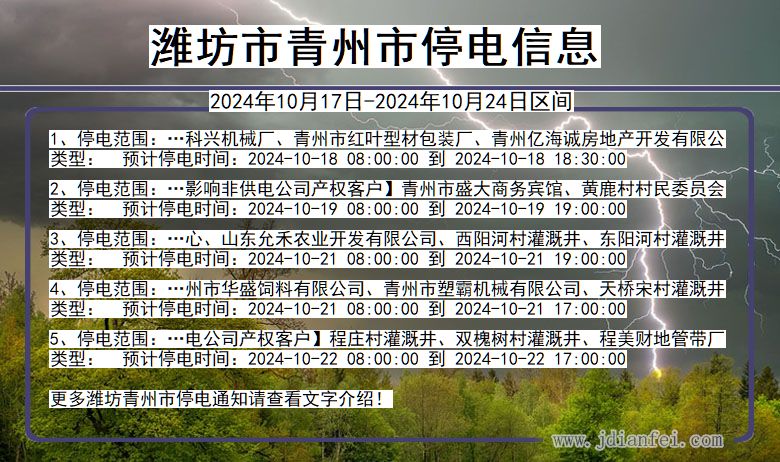 山东省潍坊青州停电通知