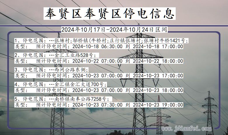 上海市奉贤区奉贤停电通知