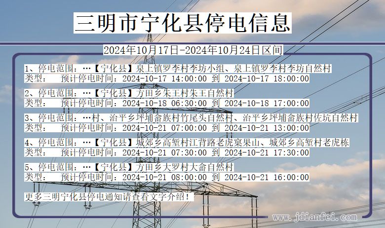 福建省三明宁化停电通知