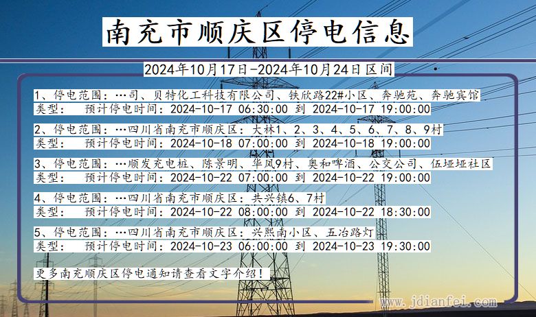 四川省南充顺庆停电通知