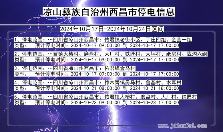 四川省凉山彝族自治州西昌停电通知