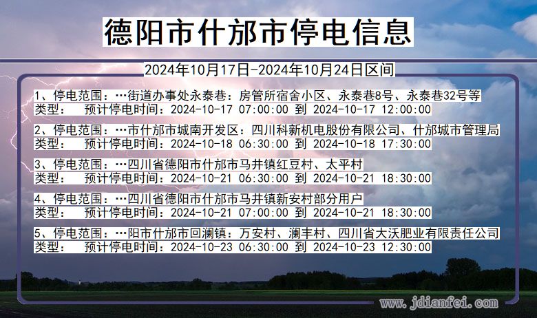 四川省德阳什邡停电通知