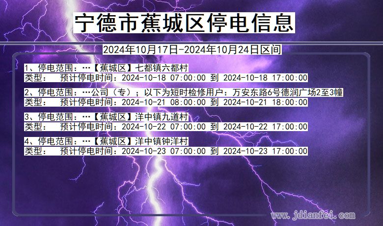 福建省宁德蕉城停电通知