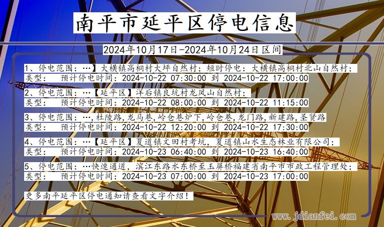 福建省南平延平停电通知