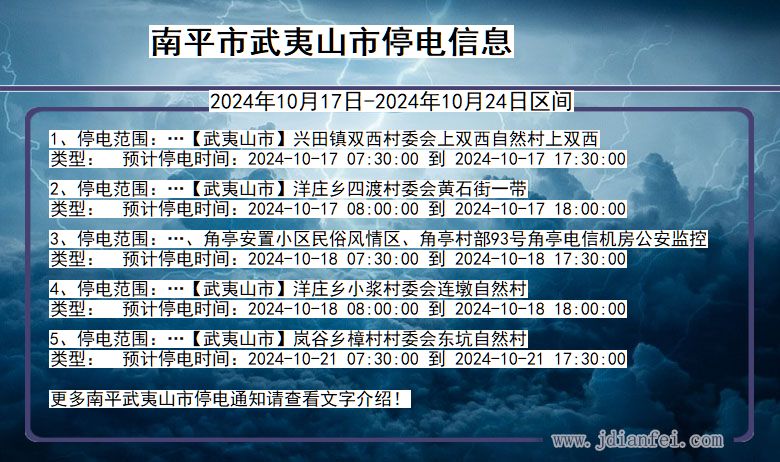 福建省南平武夷山停电通知