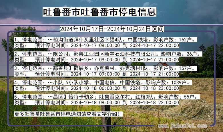 新疆维吾尔自治区吐鲁番吐鲁番停电通知