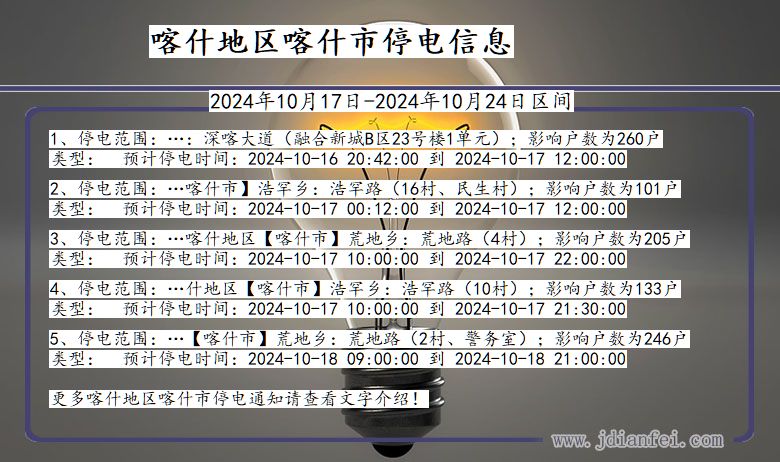 新疆维吾尔自治区喀什地区喀什停电通知