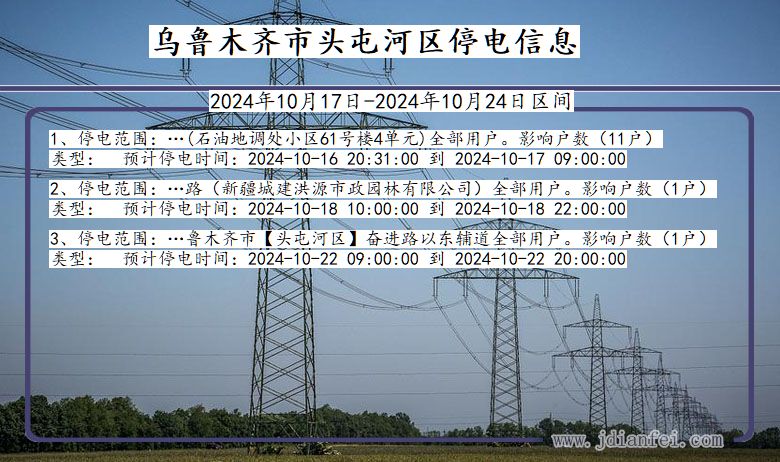 新疆维吾尔自治区乌鲁木齐头屯河停电通知