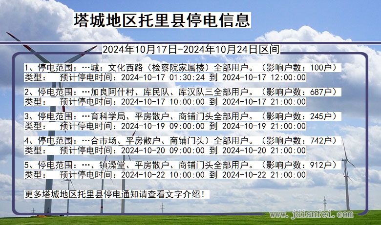 新疆维吾尔自治区塔城地区托里停电通知