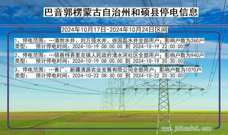 新疆维吾尔自治区巴音郭楞蒙古自治州和硕停电通知