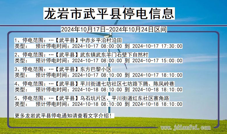 福建省龙岩武平停电通知