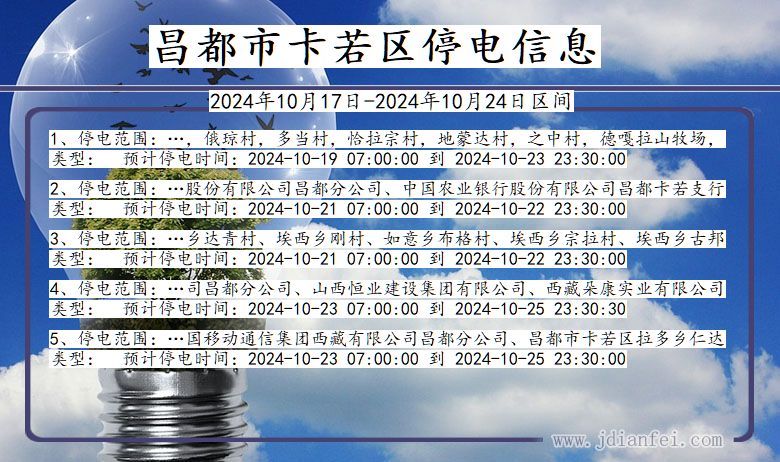 西藏自治区昌都卡若停电通知