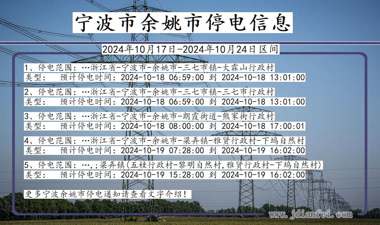 浙江省宁波余姚停电通知