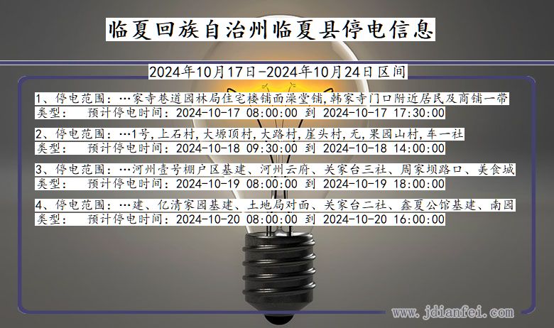 甘肃省临夏回族自治州临夏停电通知