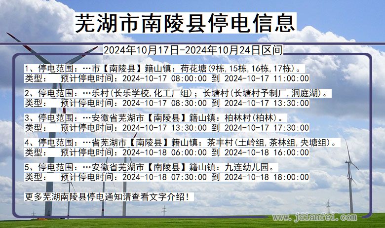 安徽省芜湖南陵停电通知