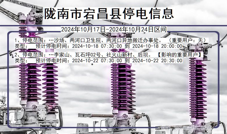 甘肃省陇南宕昌停电通知