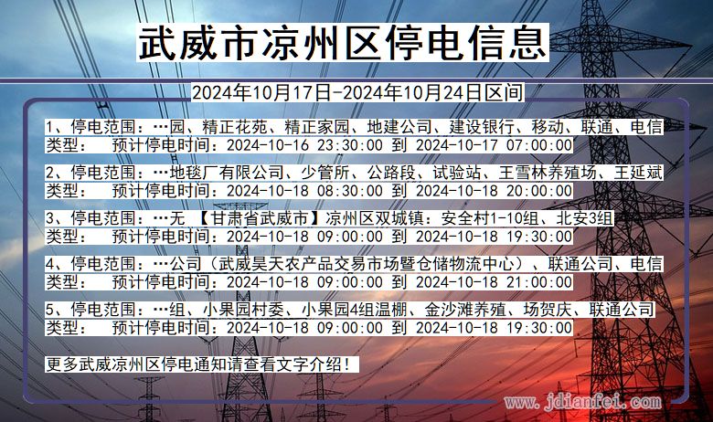 甘肃省武威凉州停电通知