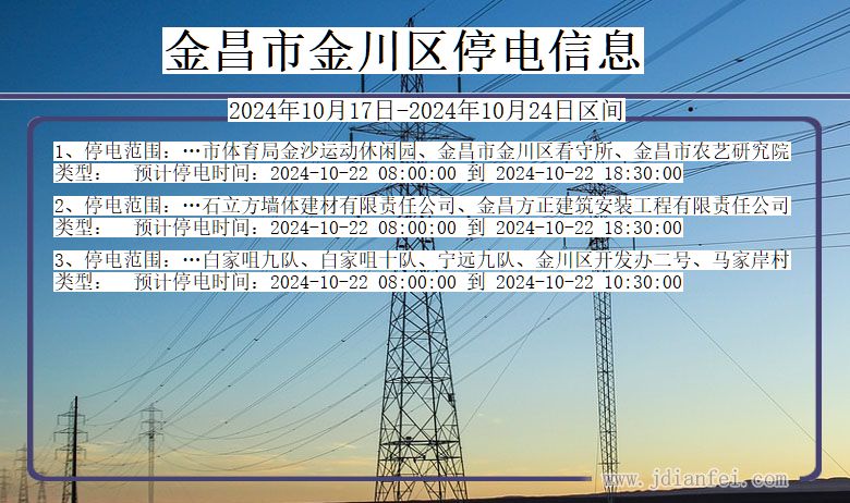 甘肃省金昌金川停电通知