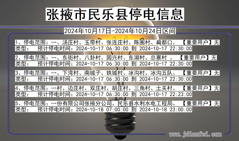 甘肃省张掖民乐停电通知