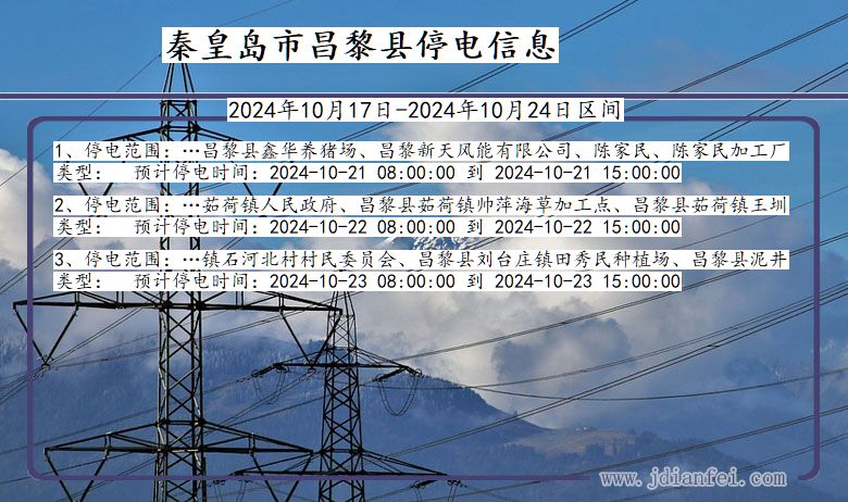 河北省秦皇岛昌黎停电通知