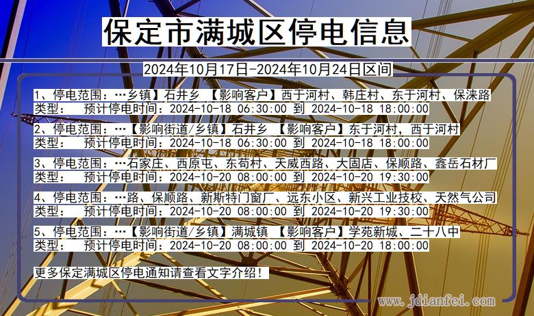 河北省保定满城停电通知