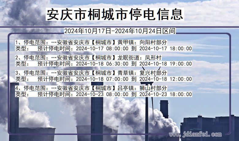 安徽省安庆桐城停电通知