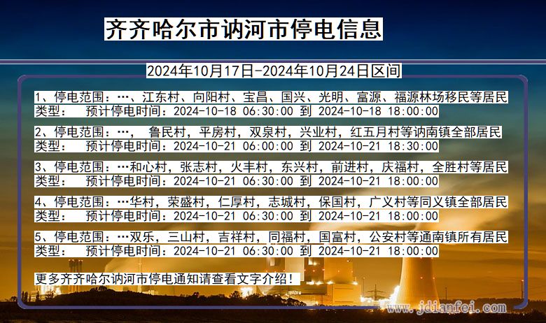 黑龙江省齐齐哈尔讷河停电通知