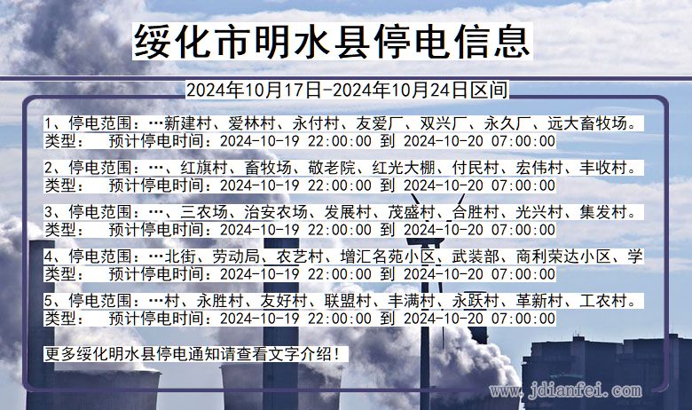 黑龙江省绥化明水停电通知