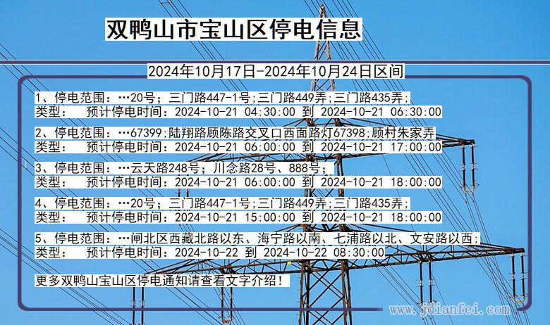 黑龙江省双鸭山宝山停电通知