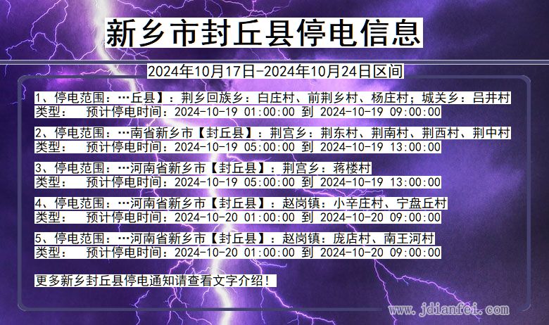 河南省新乡封丘停电通知