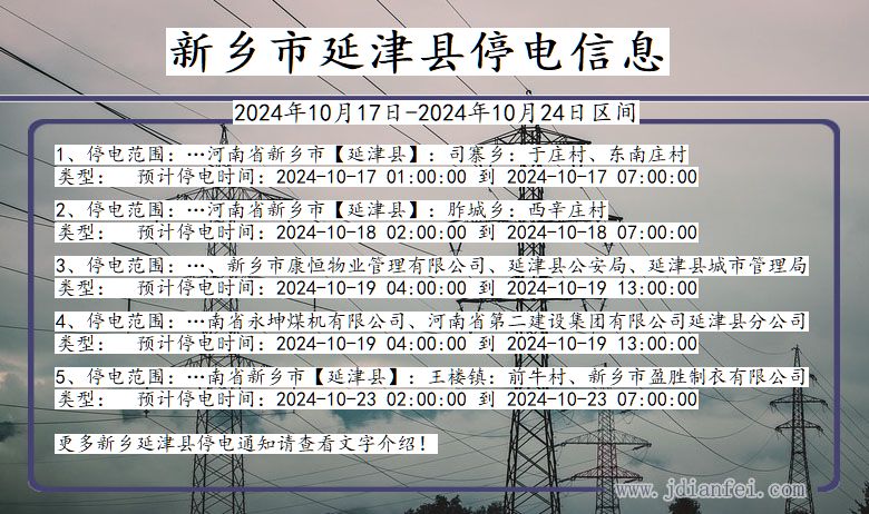 河南省新乡延津停电通知