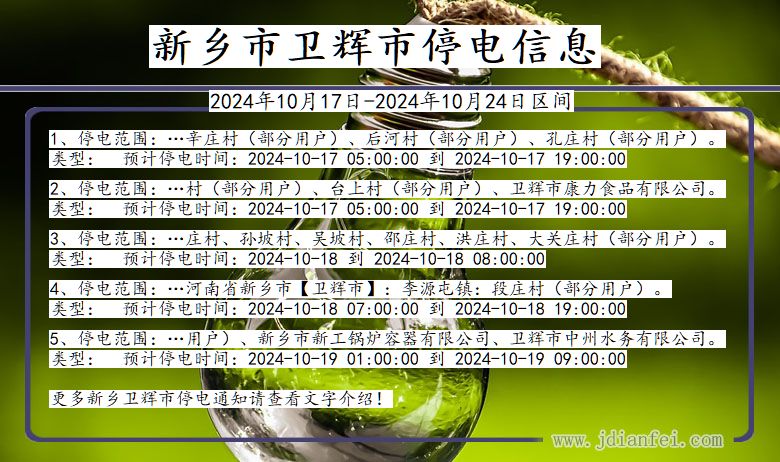 河南省新乡卫辉停电通知