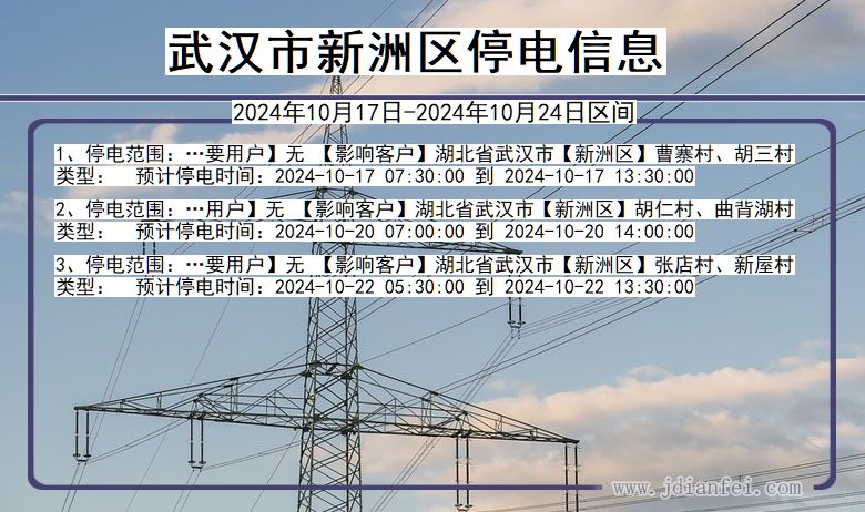 湖北省武汉新洲停电通知