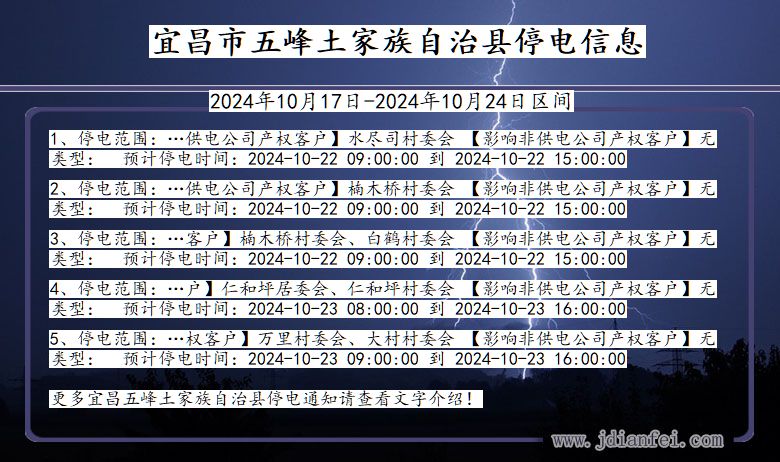 湖北省宜昌五峰土家族自治停电通知