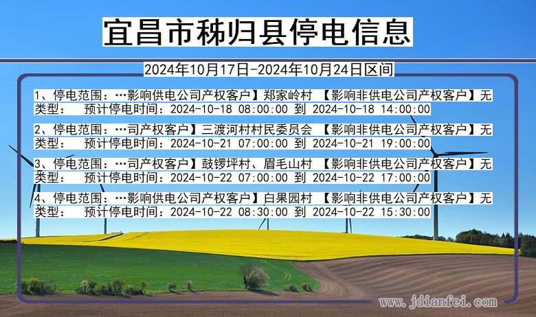 湖北省宜昌秭归停电通知