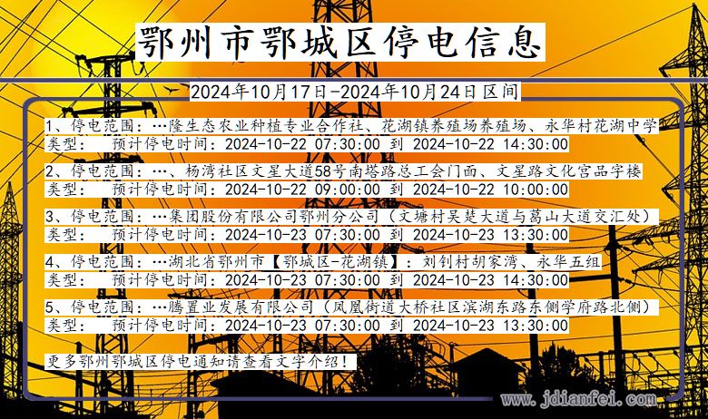 湖北省鄂州鄂城停电通知