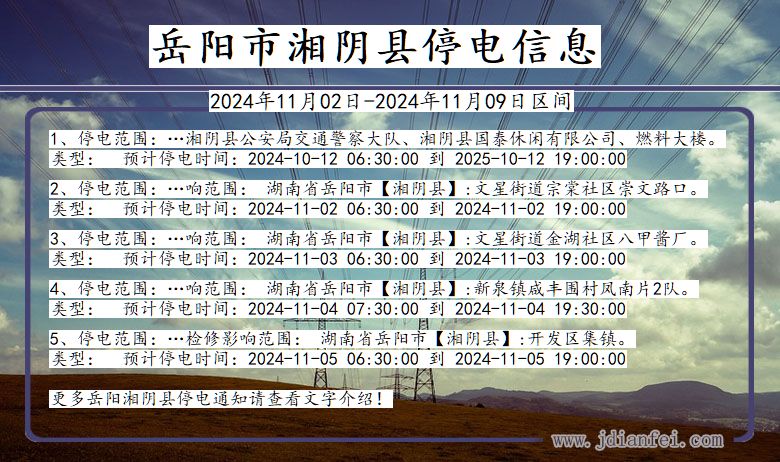 湖南省岳阳湘阴停电通知