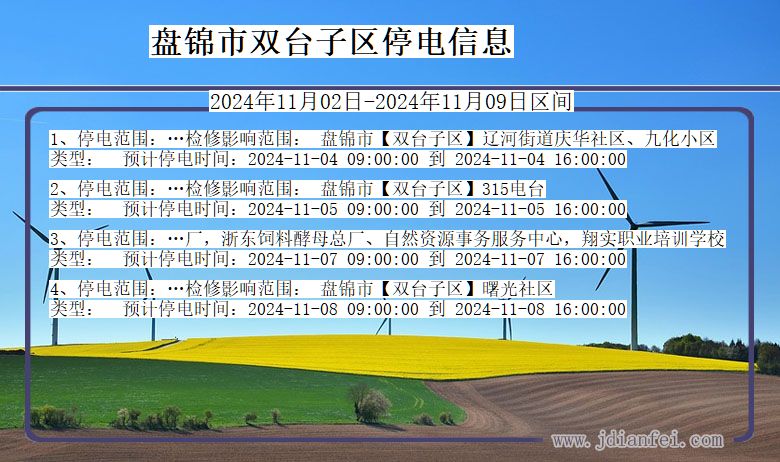 辽宁省盘锦双台子停电通知