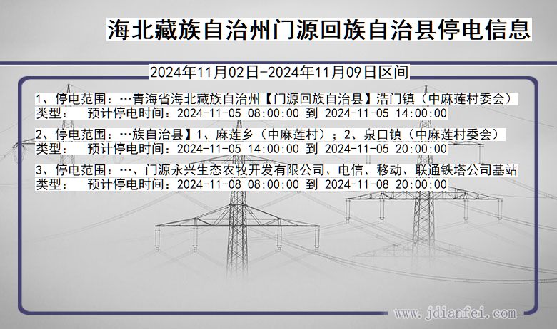 青海省海北藏族自治州门源回族自治停电通知