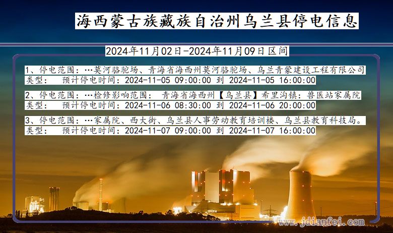 青海省海西蒙古族藏族自治州乌兰停电通知