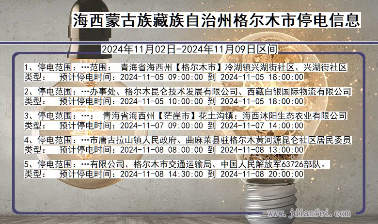 青海省海西蒙古族藏族自治州格尔木停电通知