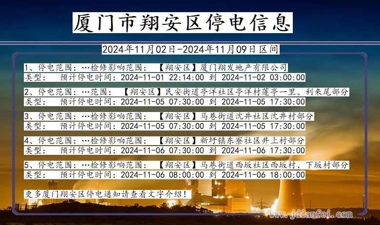 福建省厦门翔安停电通知