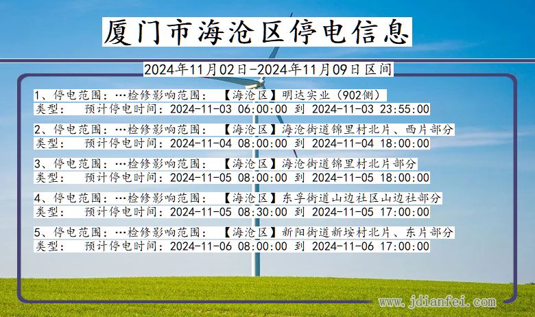 福建省厦门海沧停电通知