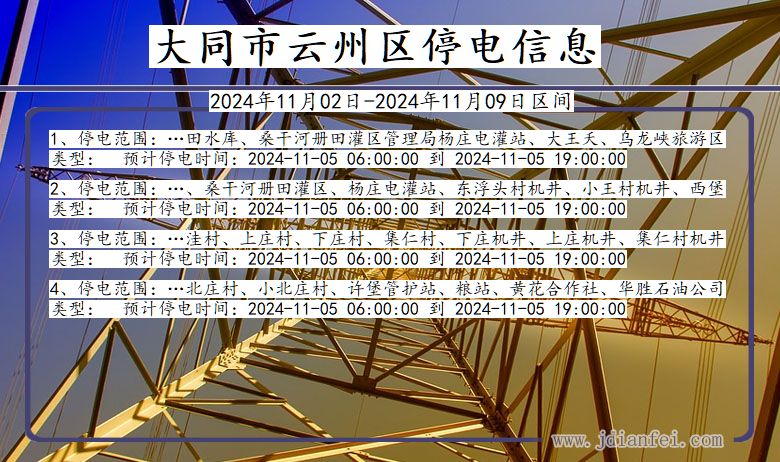 山西省大同云州停电通知