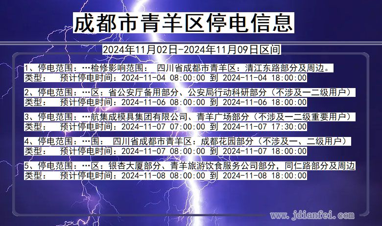 四川省成都青羊停电通知