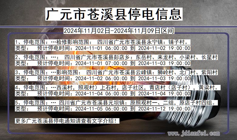 四川省广元苍溪停电通知