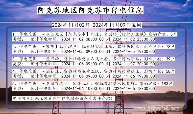 新疆维吾尔自治区阿克苏地区阿克苏停电通知