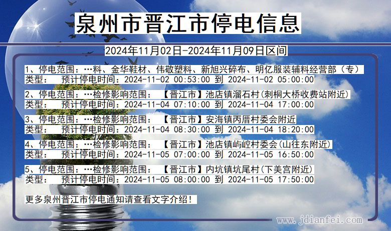 福建省泉州晋江停电通知