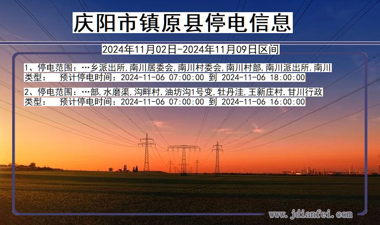 甘肃省庆阳镇原停电通知