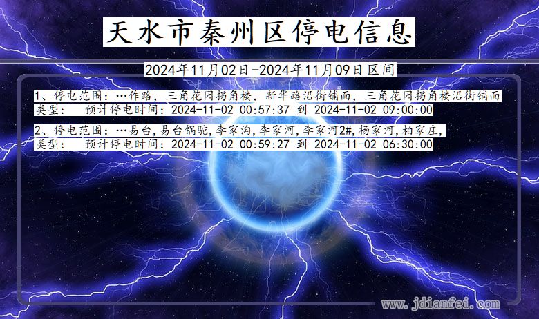 甘肃省天水秦州停电通知